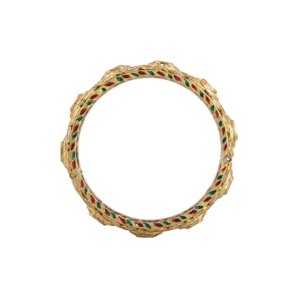 Traditional Gold Bangle with Polki & Meenakari Work at the back